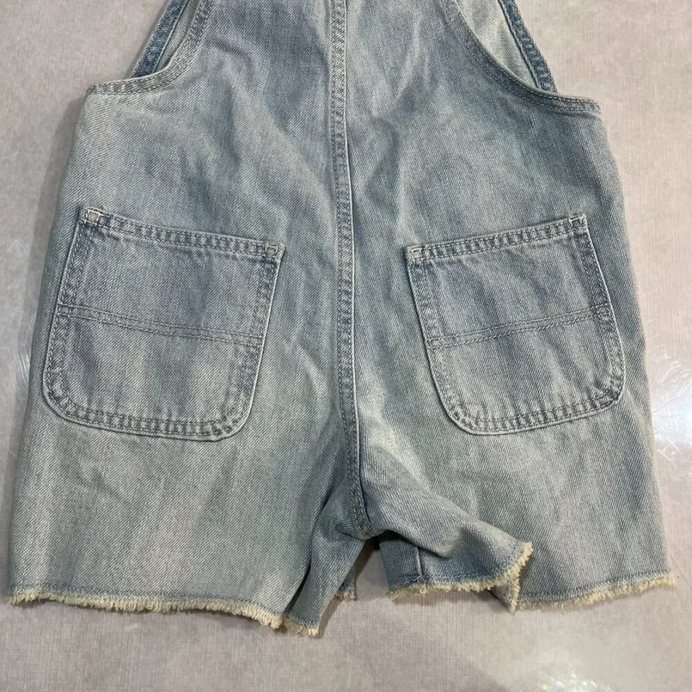 NEW   Old Navy Girls Light Wash Denim Shortalls Frayed Hem Pearl
